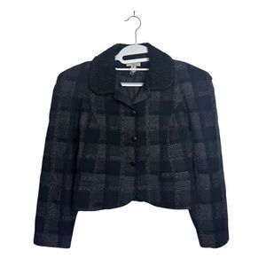 Vintage Betty Jackson Plaid Crop‎ Wool Blazer Women's 10 Black Whimsical Goth